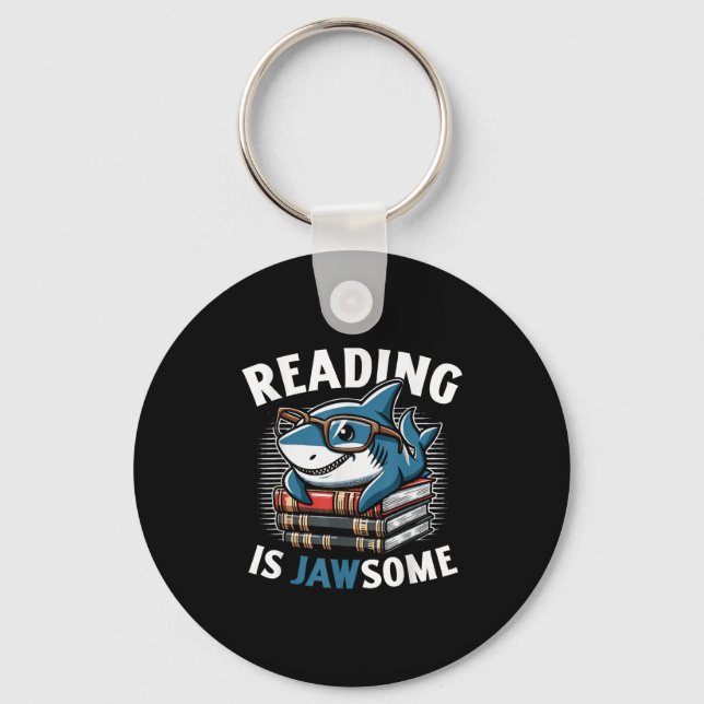 Chaveiro Reading Is Jawsome Shark Books Bookworm Reader  (Frente)