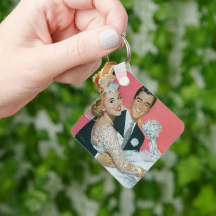 Chaveiro Recém-casados de casamento vintage, noivo carregan