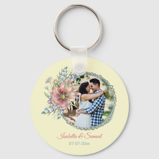 Chaveiro Recém-casados Nomes de Foto Personalizada Data do  (Frente)