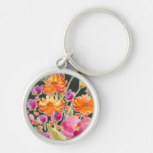 Chaveiro Recolha esplêndida - Flores cor-de-rosa e laranja