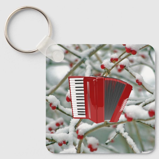 Chaveiro Red Accordion - Berries no fundo da neve (Frente)
