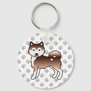 Chaveiro Red Alaskan Malamute Cute Cartoon Dog & Paws