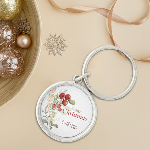 Chaveiro Red Berries Greenery Nome Elegante Natal