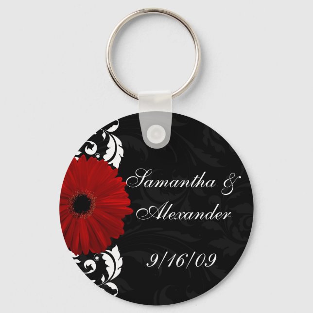 Chaveiro Red, Black and White Scroll Gerbera Daisy (Frente)