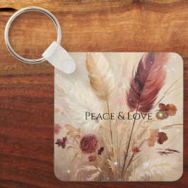 Chaveiro Red Cream Boho Feather Floral