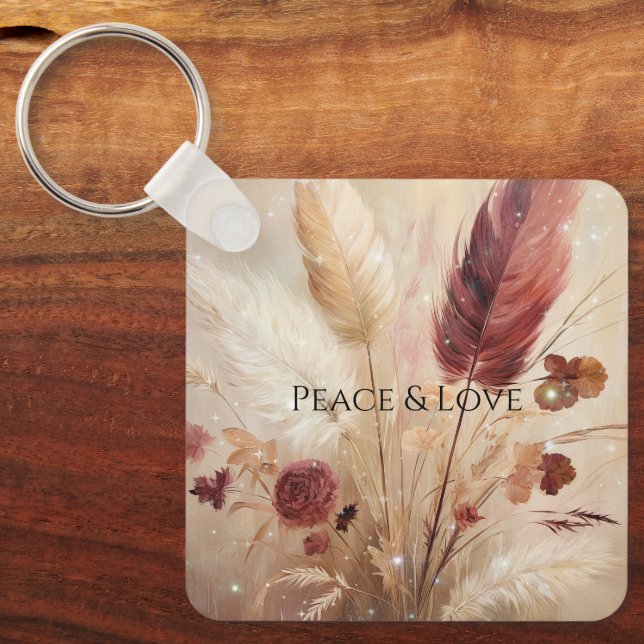 Chaveiro Red Cream Boho Feather Floral (Frente)