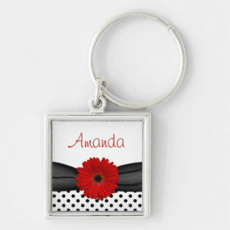 Chaveiro Red Gerbera Daisy Bolinhas Nome Personalizado Chav
