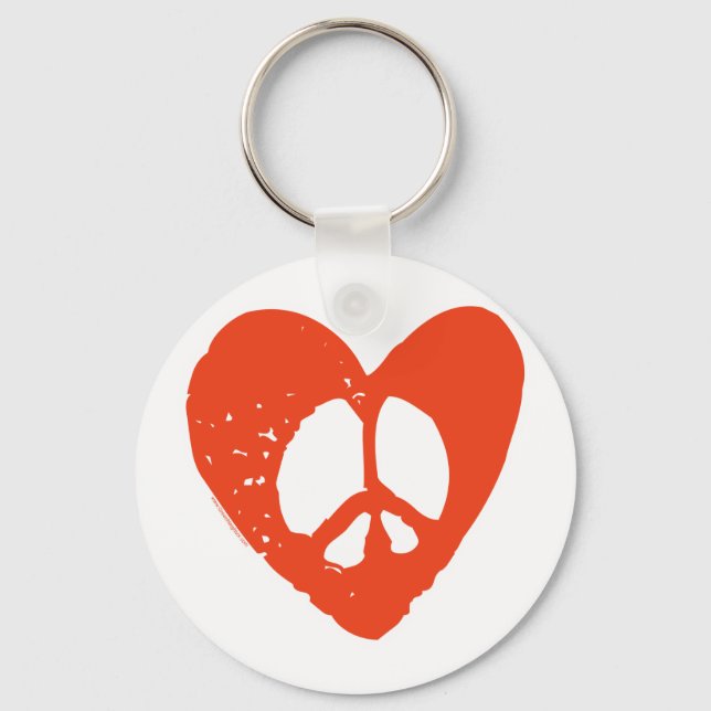 Chaveiro Red Grunge Heart com Sinal de Paz (Frente)