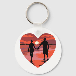 Chaveiro Red Heart Sunset Beach Segurando Mãos