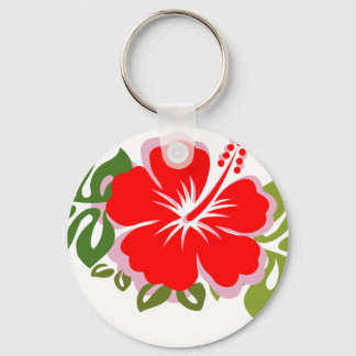 Chaveiro Red Hibiscus e Folhas
