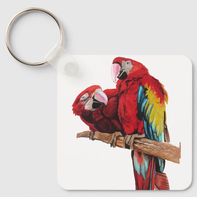 Chaveiro Red Macaw Papagaio Papagaio Chave de Arte de Aquar (Frente)