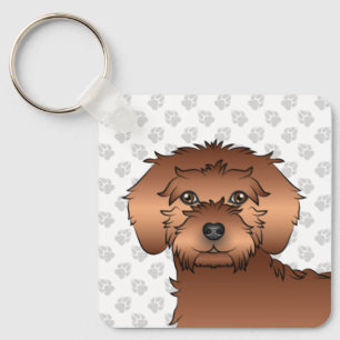 Chaveiro Red Mini Goldendoodle Cartoon Cachorro e Nome