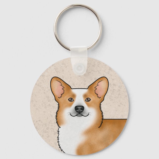 Chaveiro Red Pembroke Welsh Corgi Cute Head Retrato (Frente)