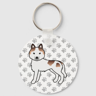 Chaveiro Red Piebald Siberian Husky Cartoon Dog & Paws
