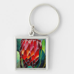 Chaveiro Red Protea flor flor original de aquarela