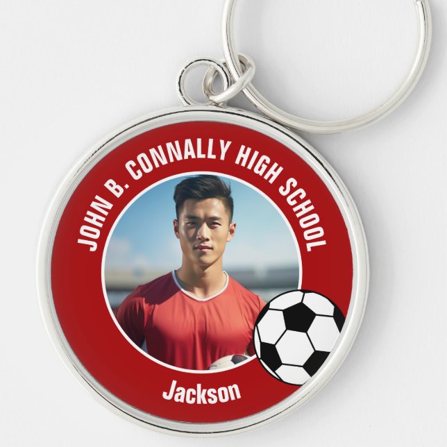 Chaveiro Red Soccer Player Photo High School (Frente)