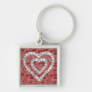 Chaveiro Red Square Live Laugh Love Diamond Heart Keychain