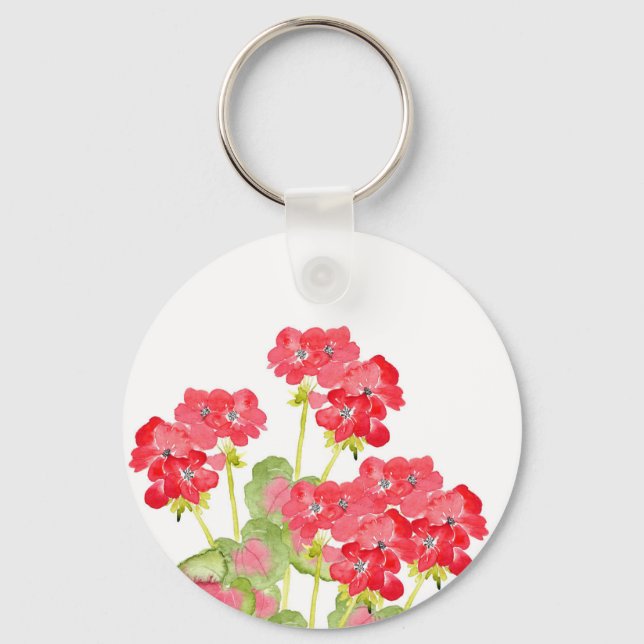 Chaveiro Red Watercolor Geraniums 2 (Frente)