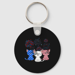 Chaveiro Red White Blue Cats Usa Flag Firework 4 De Julho