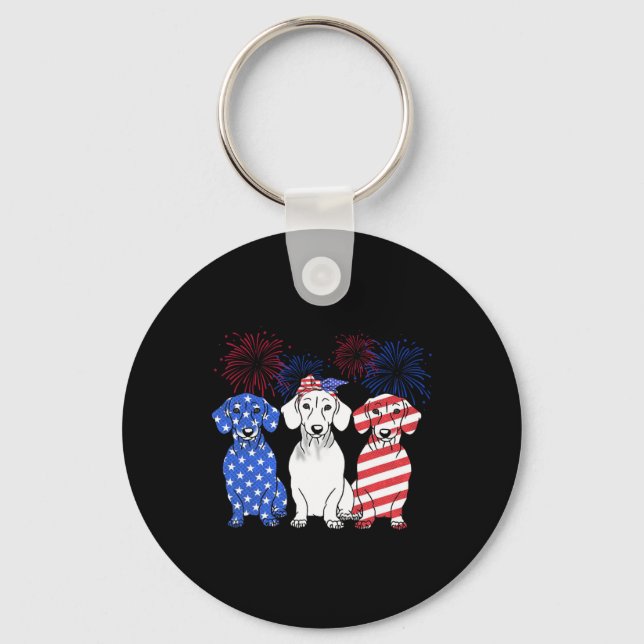 Chaveiro Red White Blue Dachshund Dog Usa Flag Firework 4º (Frente)