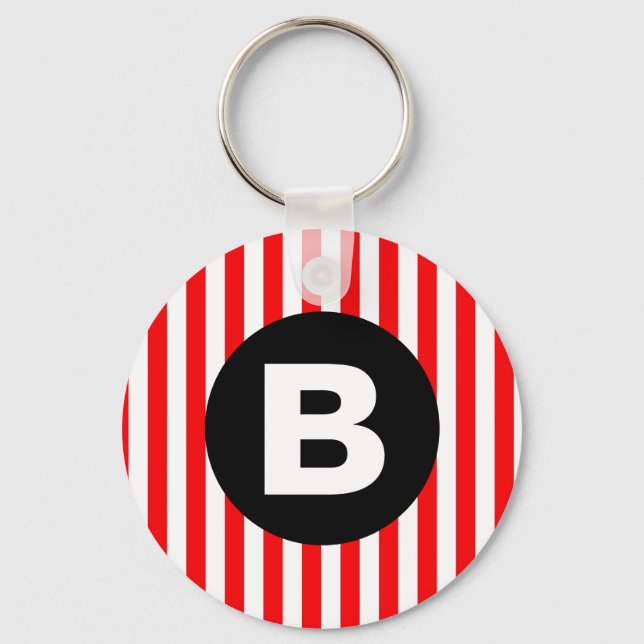Chaveiro Red White Vertical Stripes Black Monogram (Frente)