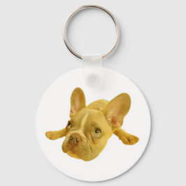 Chaveiro Redondo Branco de Cachorrinho French Bull