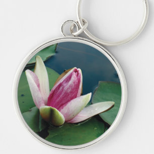 Chaveiro Redondo com Foto de Flor de Lótus Rosa