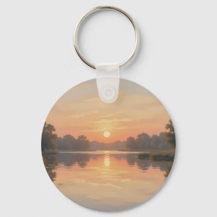 Chaveiro Reflexo do Lago na Hora Dourada Impressionista