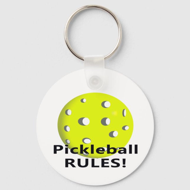 Chaveiro Regras de Pickleball! Com texto preto de bola amar (Frente)