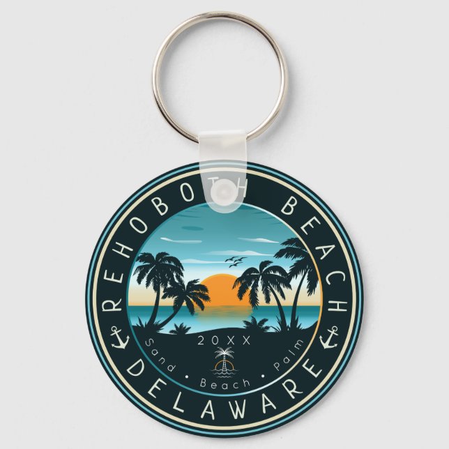 Chaveiro Rehoboth Beach Delaware Sunset Retro Souvenir 80s (Frente)