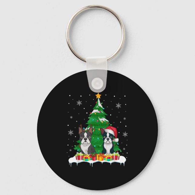 Chaveiro Reindee de Papais noeis de Luzes de Árvore de Nata (Frente)