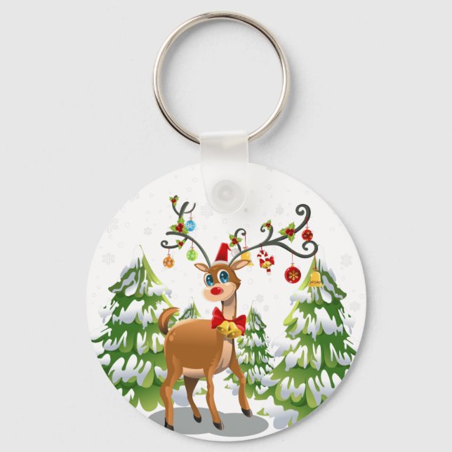 Chaveiro Reindeer Bonito na Neve (Frente)