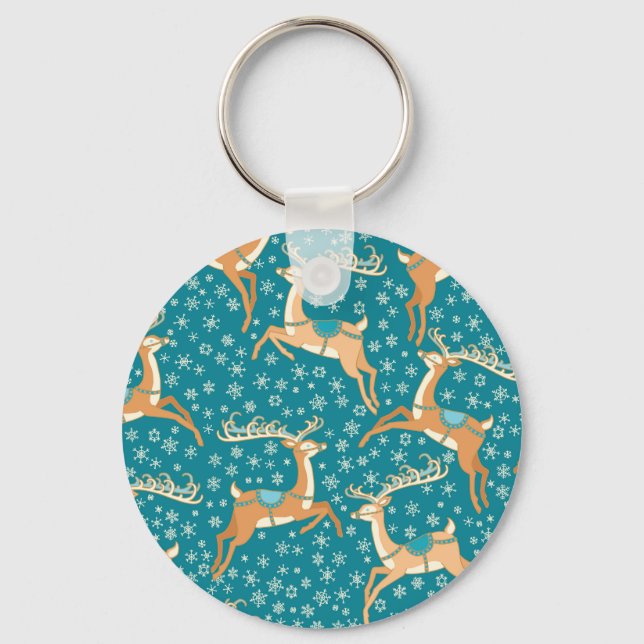Chaveiro Reindeer De Natal: Padrão Vintage Invisível. (Frente)
