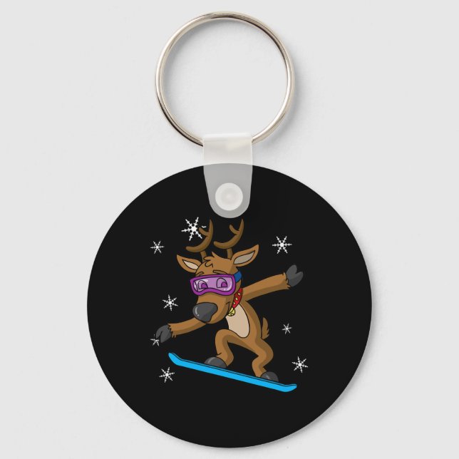 Chaveiro Reindeer de Natal Snowboarder Snowboard Snowbo (Frente)