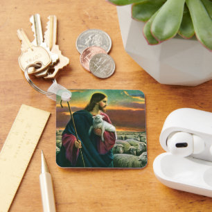 Chaveiro Religião Vintage, Cristo Bom Pastor com Rebanho