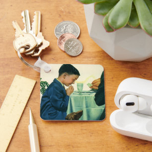 Chaveiro Religião Vintage, Menino dizendo Graça no Dia de A