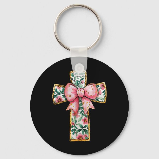 Chaveiro Religiosa Arco Rosa-Rosa-Floral Cruz Cristã (Frente)