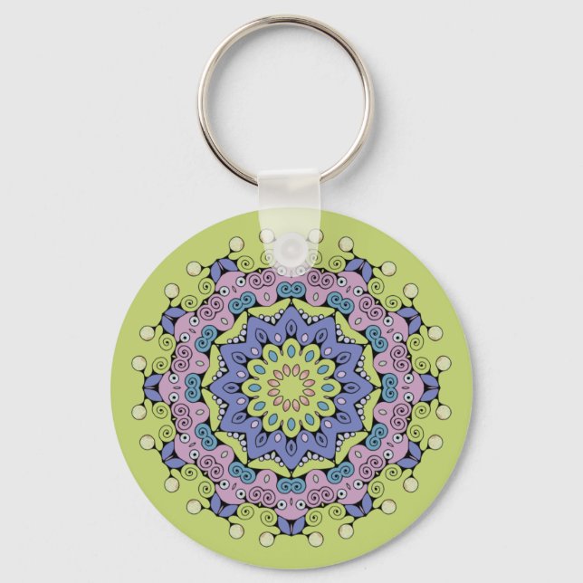 Chaveiro Relógio com Mandala Pintada à Mão 2 (Frente)