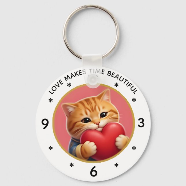 Chaveiro Relógio de Parede de Gato Laranja Fofo com Citação (Frente)