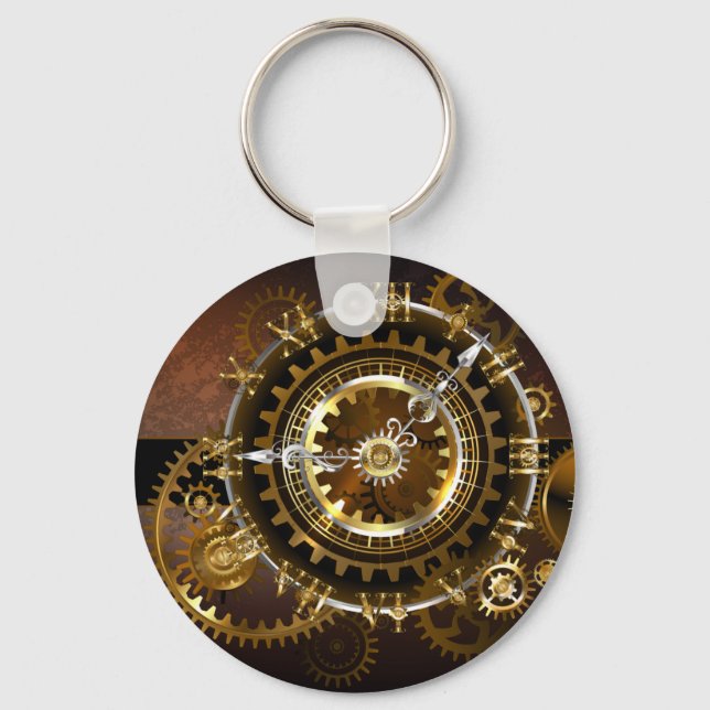 Chaveiro Relógio steampunk com engrenagens antigas (Frente)