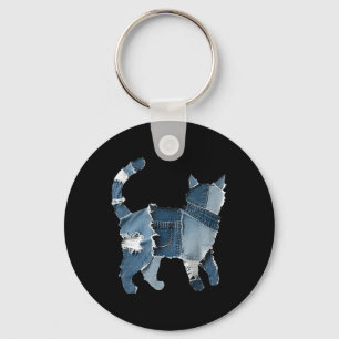 Chaveiro Remendo de jeans engraçado retrô Animal Gato