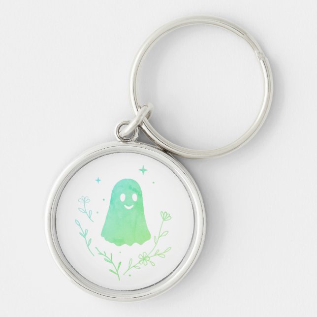 Chaveiro remendo estético de fantasma floral fofo (Frente)