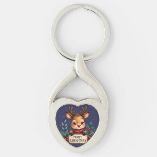 Chaveiro Rena de Natal Fofa com Azevinho e Placa