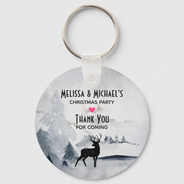 Chaveiro Renas na Água Cinzenta Selvagem Aquarela Natal (Frente)