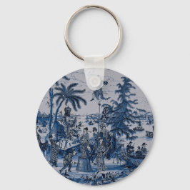 Chaveiro Repro Chinoiserie Delft Blue e White Azulejo