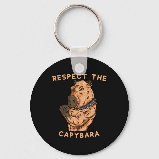 Chaveiro Respect The Capybara - Funny Fitness Bodybuilder R (Frente)