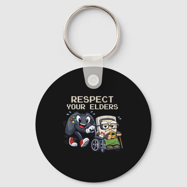 Chaveiro Respect Your Elders Gaming Control Retro Funny Gam (Frente)
