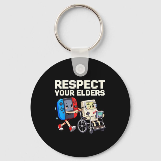 Chaveiro Respect Your Elders Retro Gaming Funny Gamer Contr (Frente)
