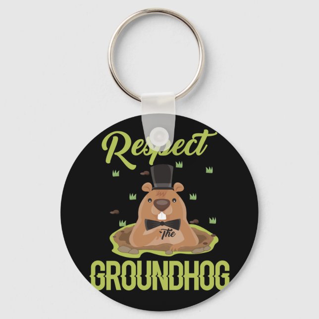Chaveiro Respeite o Dia do Groundhog Woodchuck Foto Groundh (Frente)