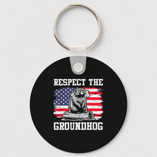 Chaveiro Respeite O Groundhog EUA Bandeira Americana Ground (Frente)